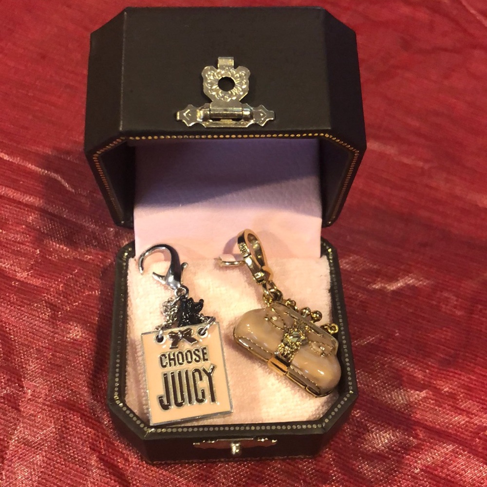 Juicy Couture Charms. Pink Purse and Dog in Bag.